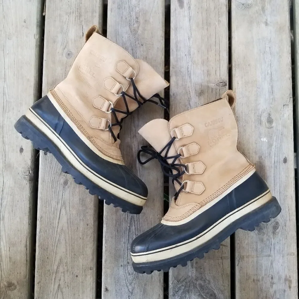 Sorel Caribou Leather Iconic Winter Snow Duck Boots Waterproof Wool Blend Liners